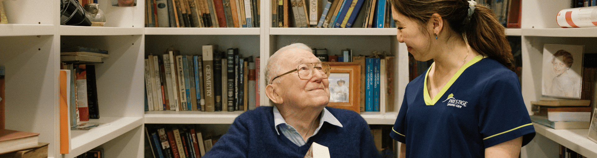 Prestige client with carer in his home